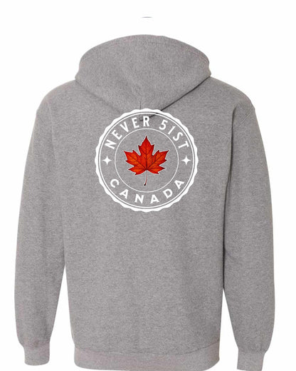 Never 51st Leaf Left Chest and Back Zip Hoodie - Gildan Canada (sewn Internationally)