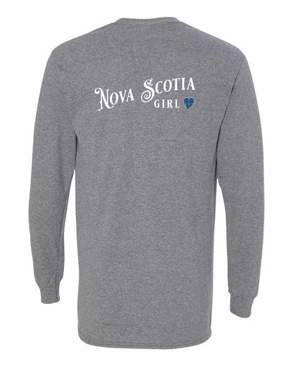 Nova Scotia Girl Tartan Heart Left Chest and Back Long Sleeve Tee