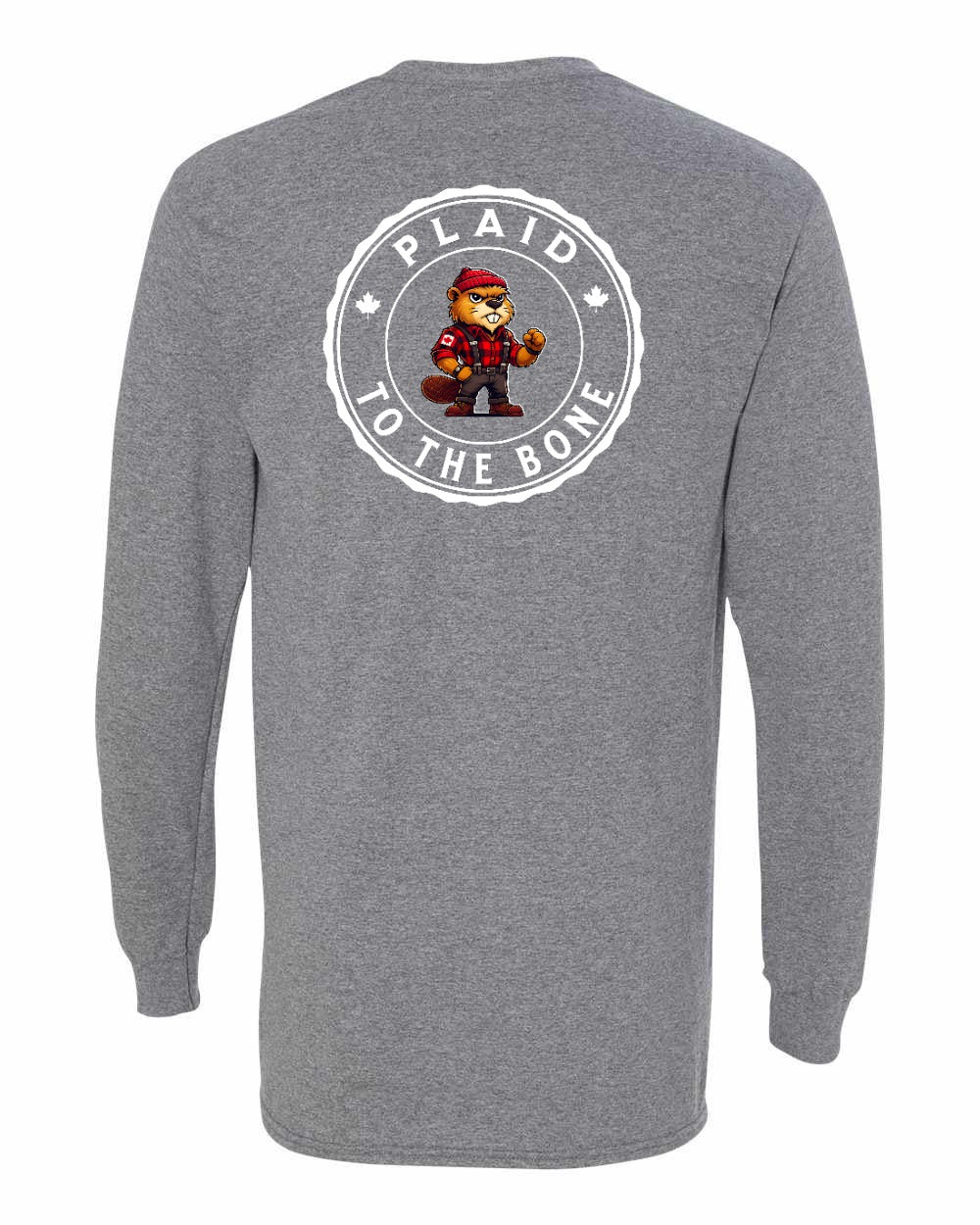 Plaid to the Bone Beaver Left Chest and Back Long Sleeve - Gildan Canada (sewn Internationally) - Unisex