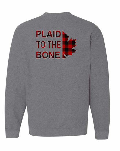 Plaid to the Bone Stacked Leaf Left Chest and Back Crewneck