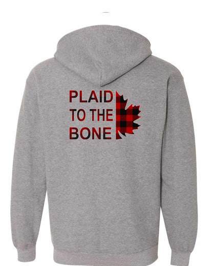Plaid to the Bone Stacked Leaf Left Chest and Back Zip Hoodie - Gildan Canada (sewn Internationally)