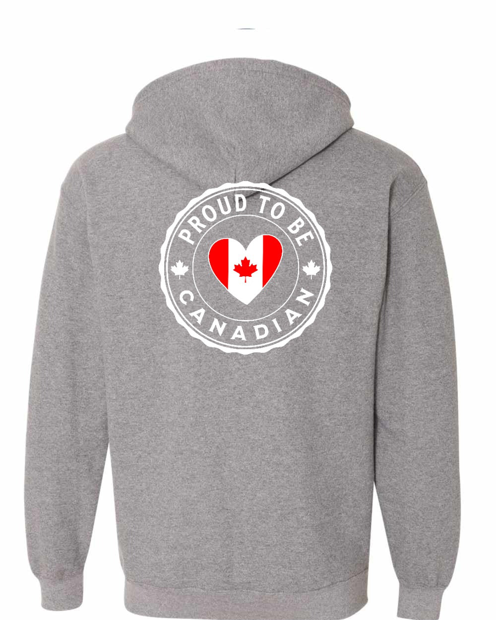 Proud to be Canadian Heart Flag Left Chest and Back Zip Hoodie - Gildan Canada (sewn Internationally) - Unisex