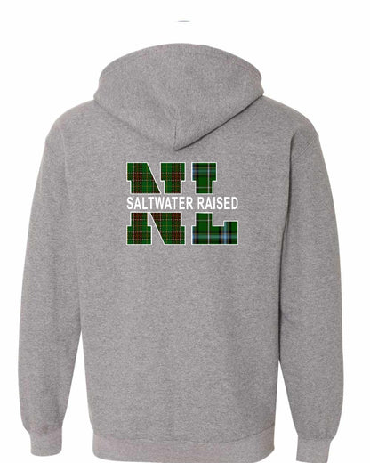 Newfoundland and Labrador Saltwater Raised Left Chest and Back Zip Hoodie