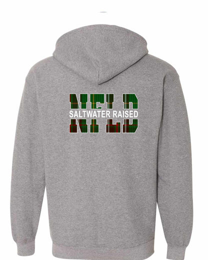 Newfoundland NFLD Saltwater Raised Left Chest and Back Zip Hoodie Printed NOT STITCHED