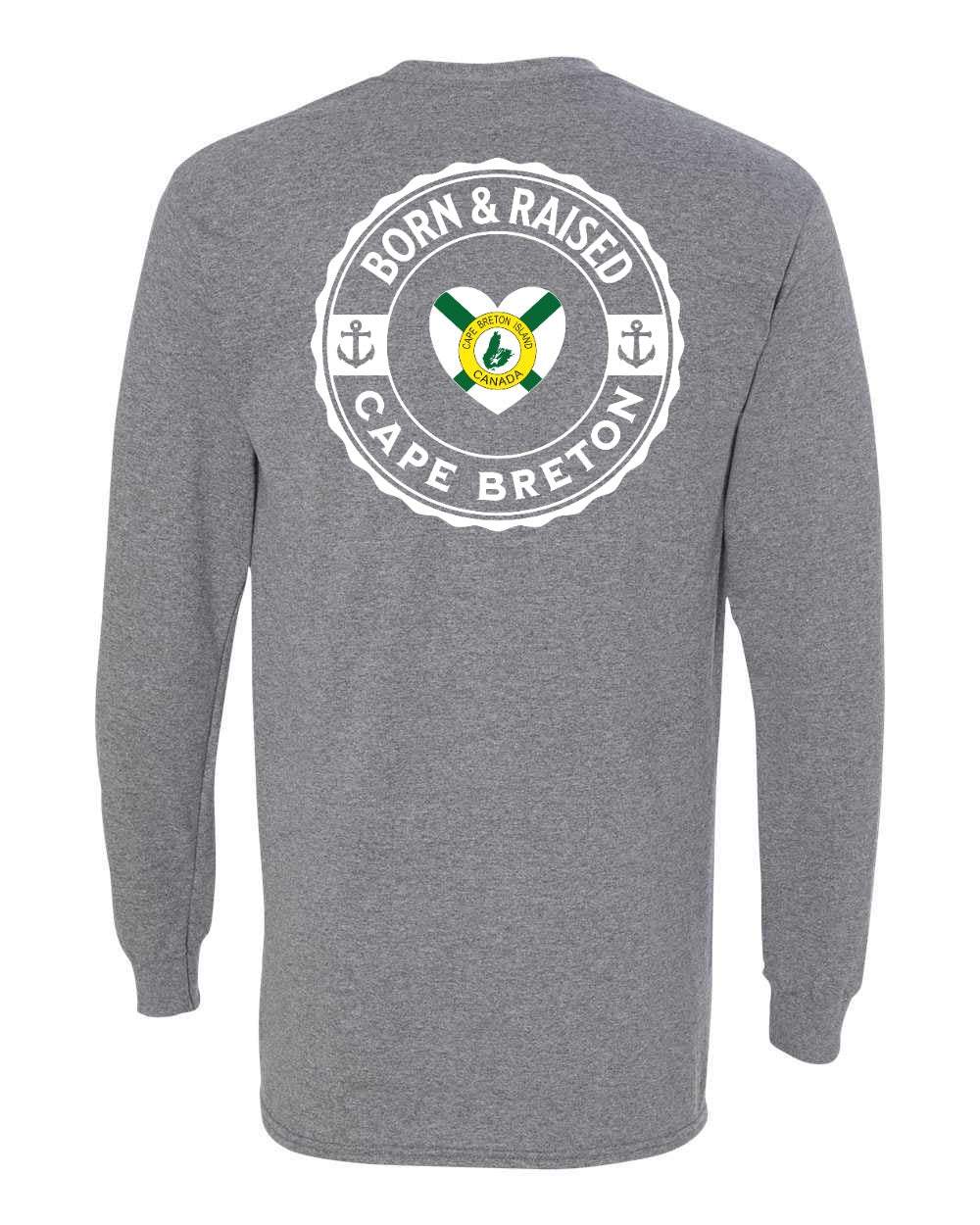 Born and Raised CB Heart Flag Left Chest & Back Long Sleeve Tee - Unisex