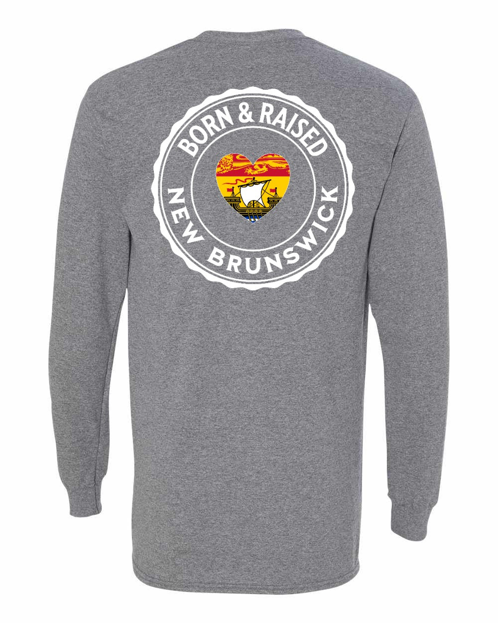 Born and Raised NB Heart Flag Left Chest & Back Long Sleeve Tee - Unisex