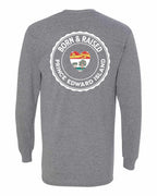 Born and Raised PEI Heart Flag Left Chest & Back Long Sleeve Tee - Unisex