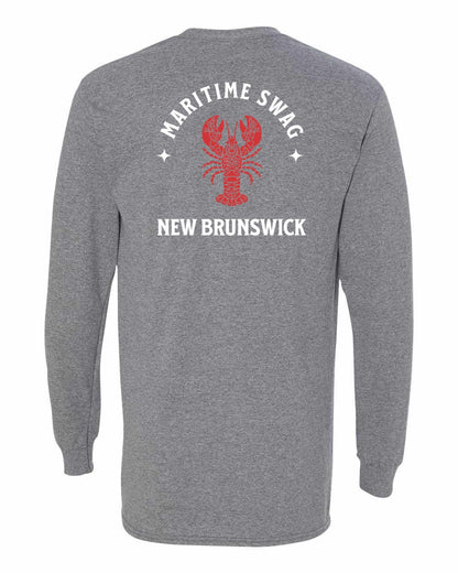 Maritime Swag New Brunswick Mandala Red Lobster Left Chest and Back Long Sleeve Tee