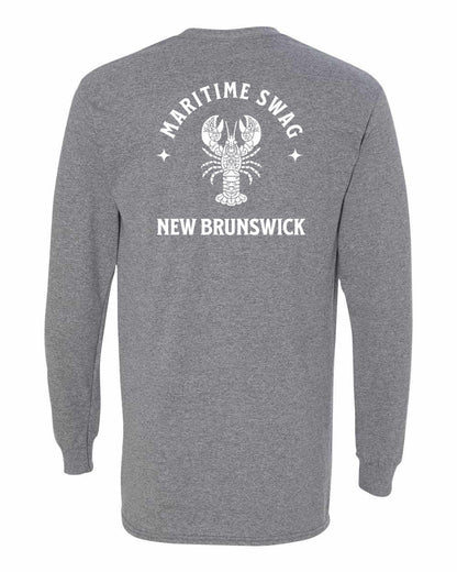 Maritime Swag New Brunswick Mandala white Lobster Left Chest and Back Long Sleeve Tee