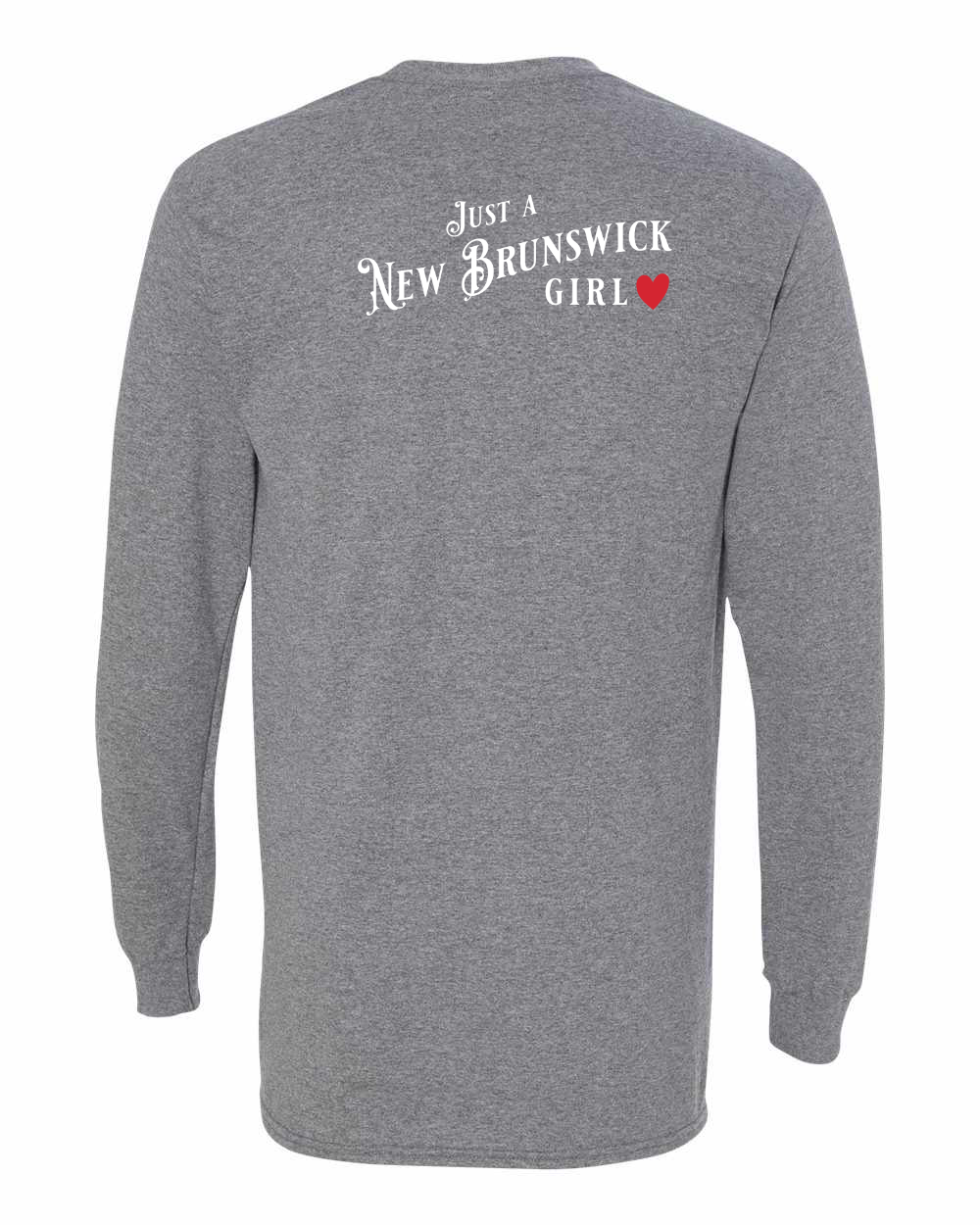 Just a NB Girl Red Heart Left Chest and Back Long Sleeve Tee - Unisex
