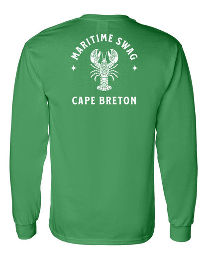 Maritime Swag Cape Breton Mandala white Lobster Left Chest and Back Long Sleeve Tee