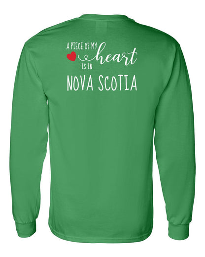 A piece of My heart in Nova Scotia (Red Heart) Left Chest and Back Long Sleeve Tee