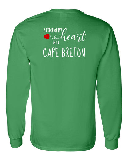 A piece of My heart in Cape Breton (Red Heart) Left Chest and Back Long Sleeve Tee