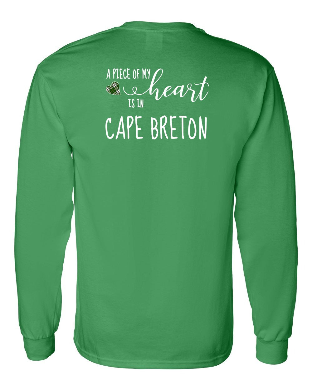 A piece of My heart in Cape Breton (Tartan Heart) Left Chest and Back Long Sleeve Tee