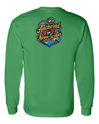 Anchored In Nova Scotia (Old Design) Left Chest and Back Long Sleeve Tee