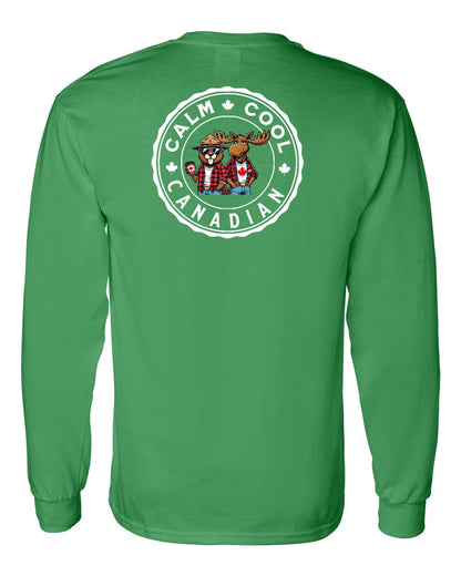 Calm Cool Moose and Beaver Left Chest and Back Long Sleeve