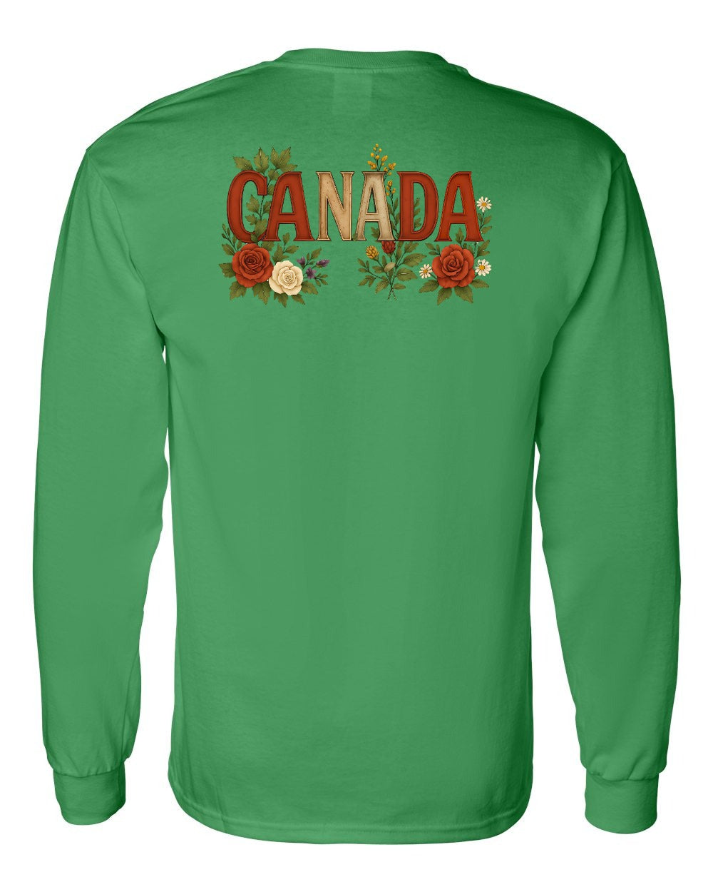 Canada Flowers Left Chest and Back Long Sleeve - Gildan Canada (sewn Internationally) - Unisex