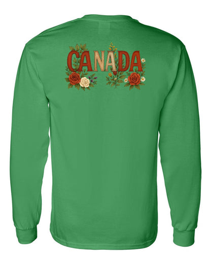 Canada Flowers Left Chest and Back Long Sleeve