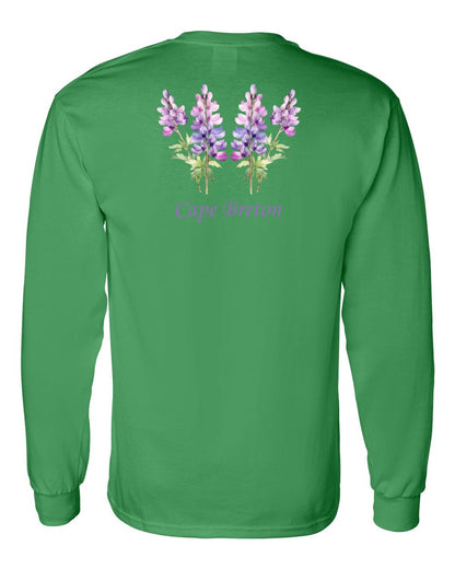 Cape Breton Lupin Left Chest and Back Long Sleeve Tee