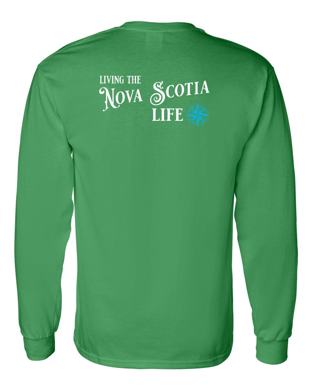 Living the Nova Scotia Life blue Left Chest and Back Long Sleeve Tee