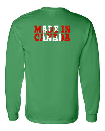 Made in Canada Flag Background Left Chest and Back Long Sleeve