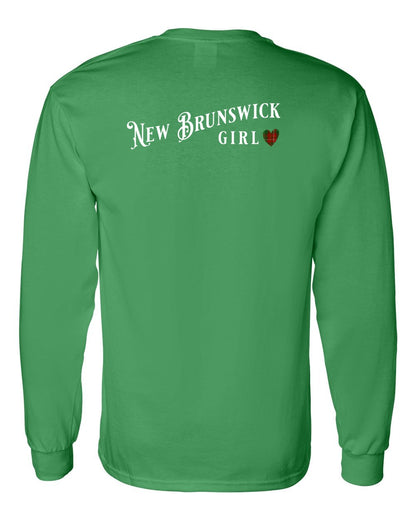 New Brunswick Girl Tartan heart Left Chest and Back Long Sleeve Tee