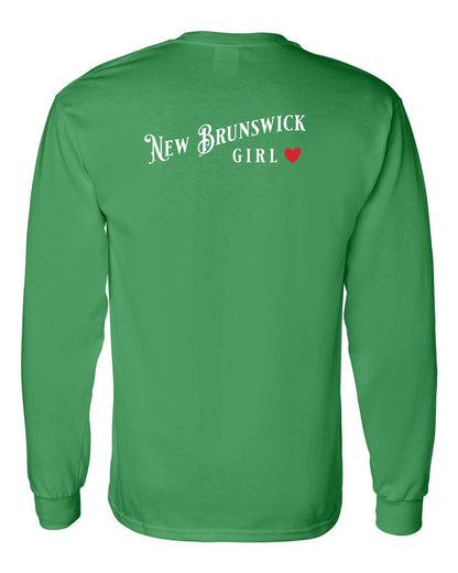New Brunswick Girl Red Heart Left Chest and Back Long Sleeve Tee