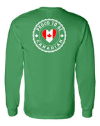 Proud to be Canadian Heart Flag Left Chest and Back Long Sleeve - Gildan Canada (sewn Internationally) - Unisex