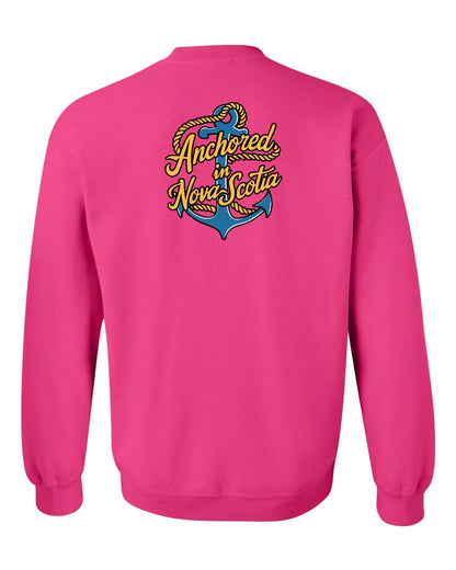 Anchored in Nova Scotia (New Design) Left Chest and Back crew-neck