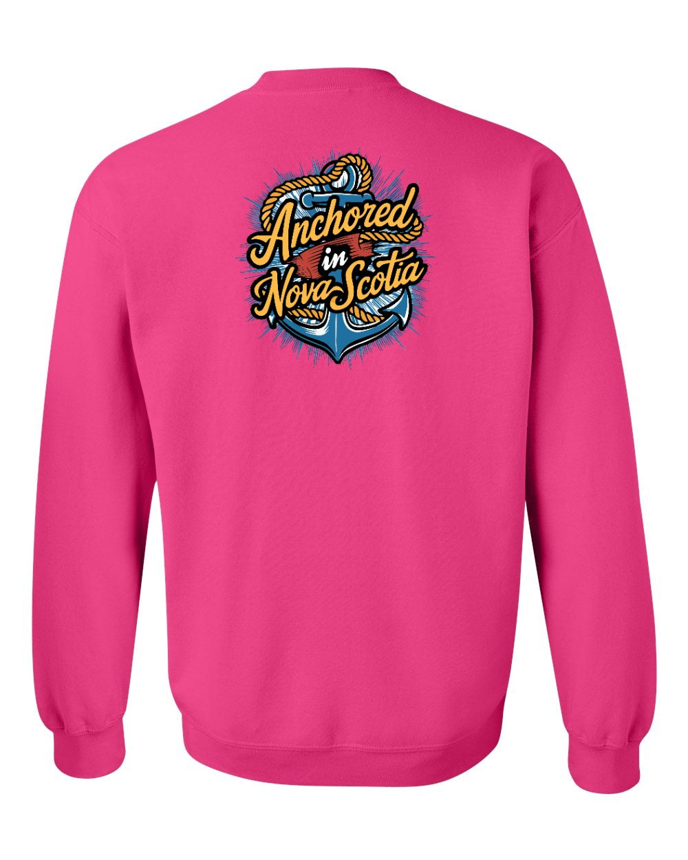 Anchored In Nova Scotia (Old Design) Left Chest and Back crew-neck