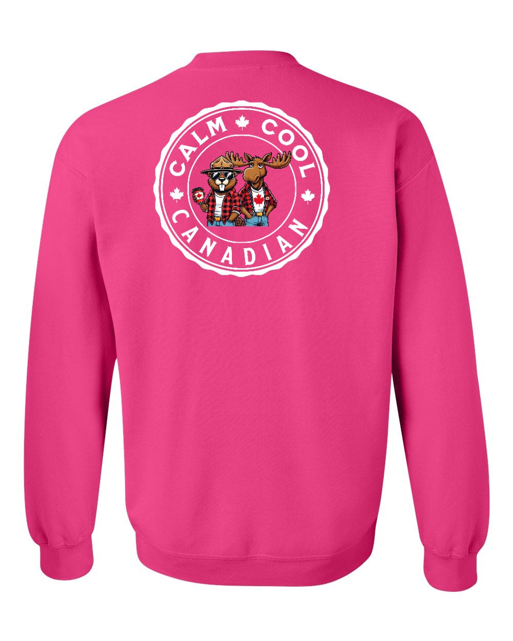 Calm Cool Moose and Beaver Left Chest and Back Crewneck Sweatshirt - Gildan Canada (sewn Internationally) - Unisex