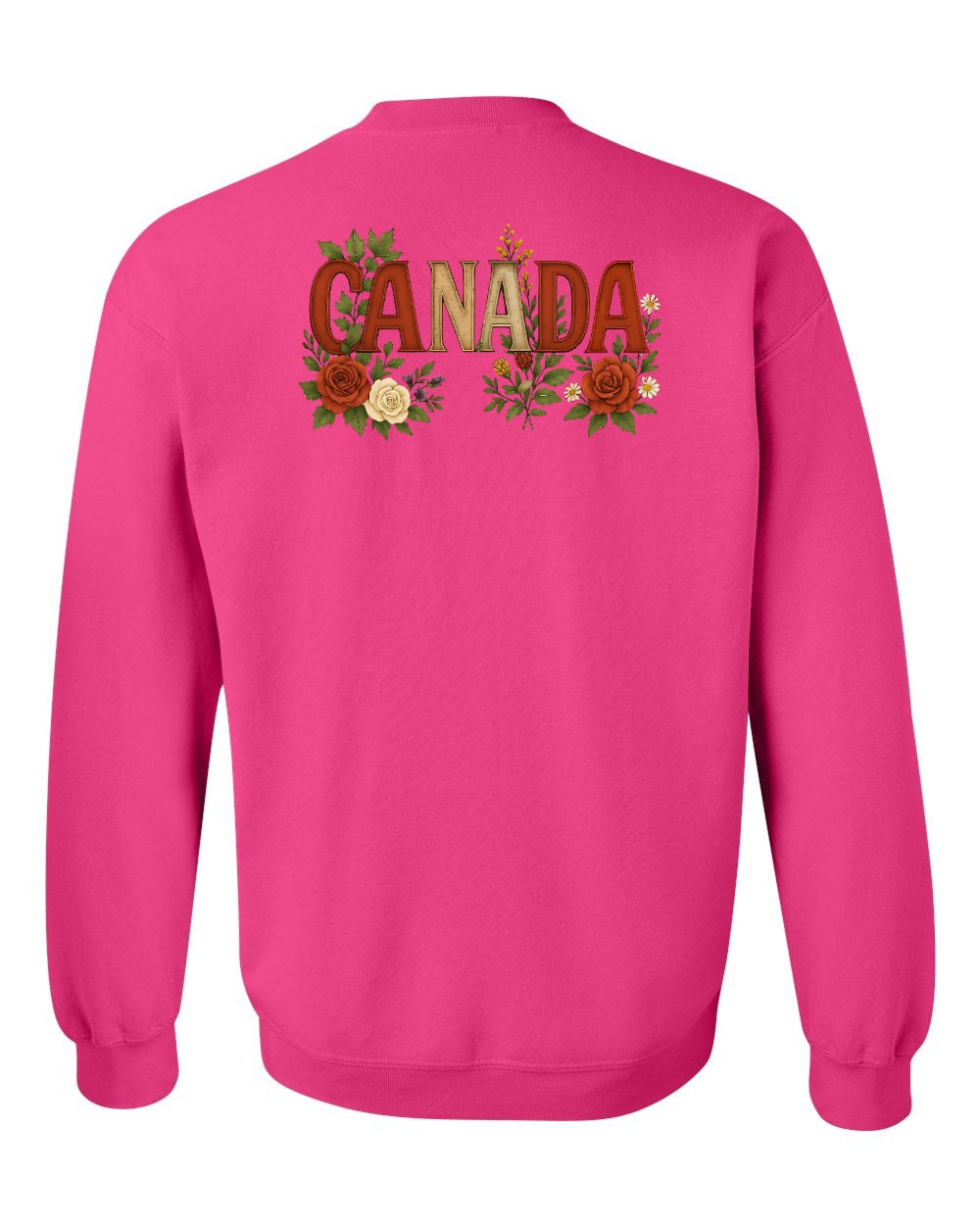 Canada Flowers Left Chest and Back Crewneck Sweatshirt - Gildan Canada (sewn Internationally) - Unisex