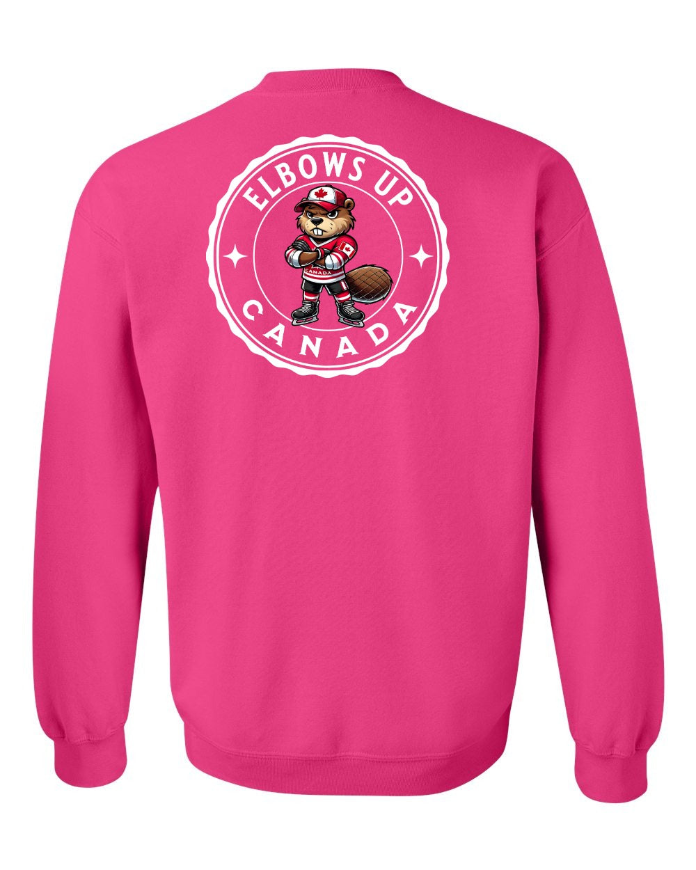 Elbows up Beaver Left Chest and Back Crewneck Sweatshirt - Gildan Canada (sewn Internationally) - Unisex