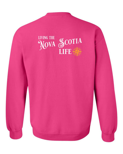Living the Nova Scotia Life yellow Left Chest and Back crew-neck