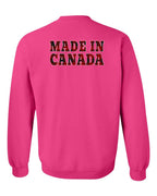 Made in Canada Plaid Background Left Chest and Back Crewneck Sweatshirt - Gildan Canada (sewn Internationally) - Unisex