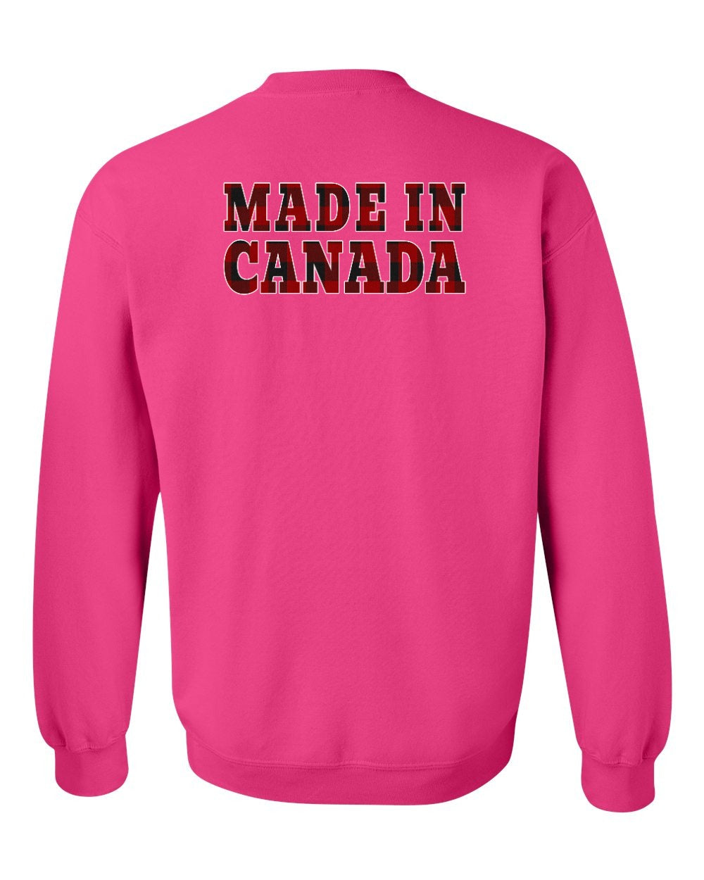 Made in Canada Plaid Background Left Chest and Back Crewneck Sweatshirt - Gildan Canada (sewn Internationally) - Unisex