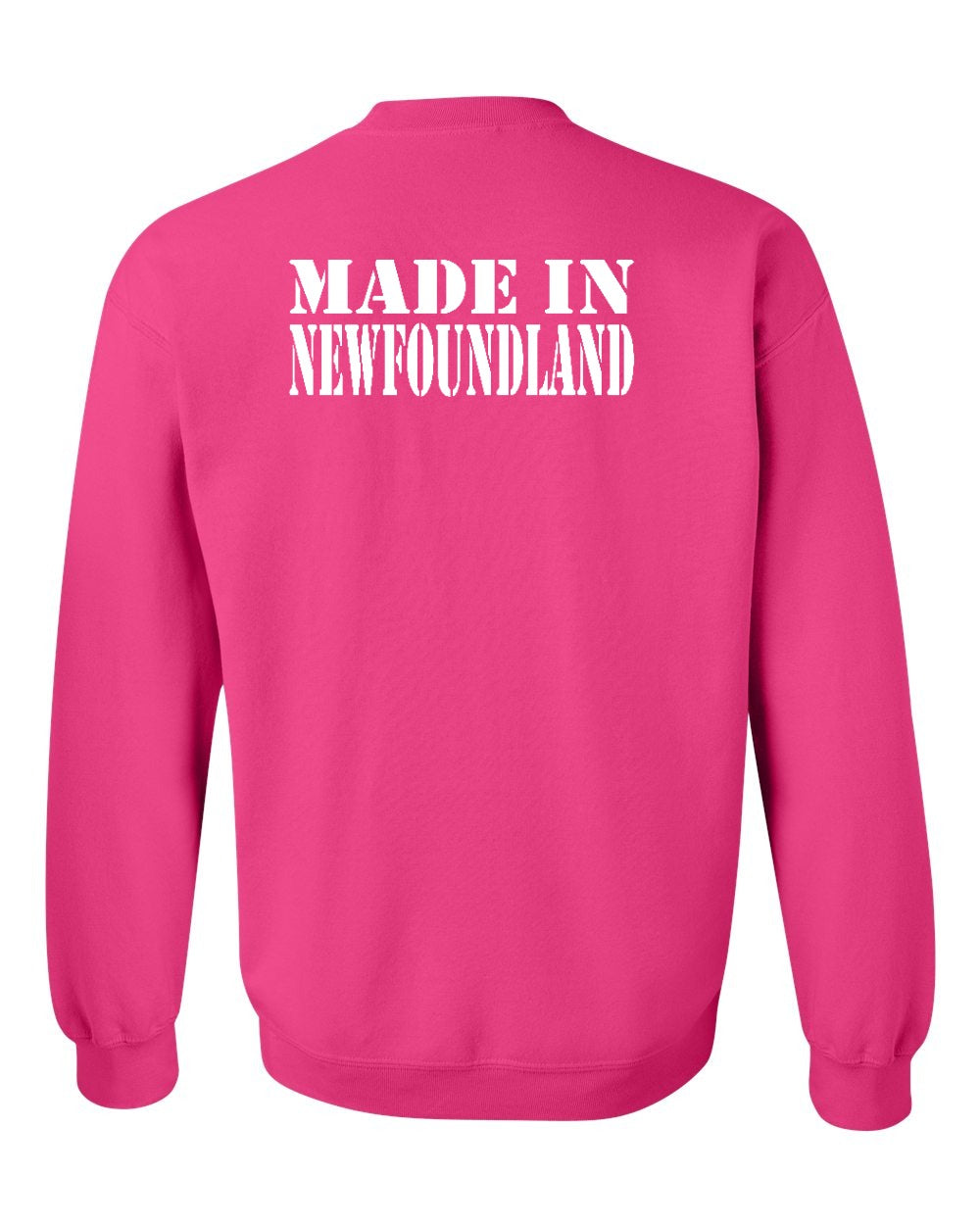 Made In NFLD ( White Lettering) Left Chest and Back Crewneck Sweatshirt - Unisex