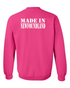 Made In NFLD ( White Lettering) Left Chest and Back Crewneck Sweatshirt - Unisex
