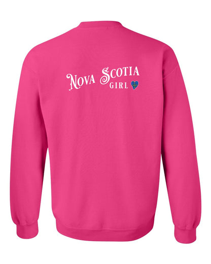 Nova Scotia Girl Tartan Heart Left Chest and Back crew-neck