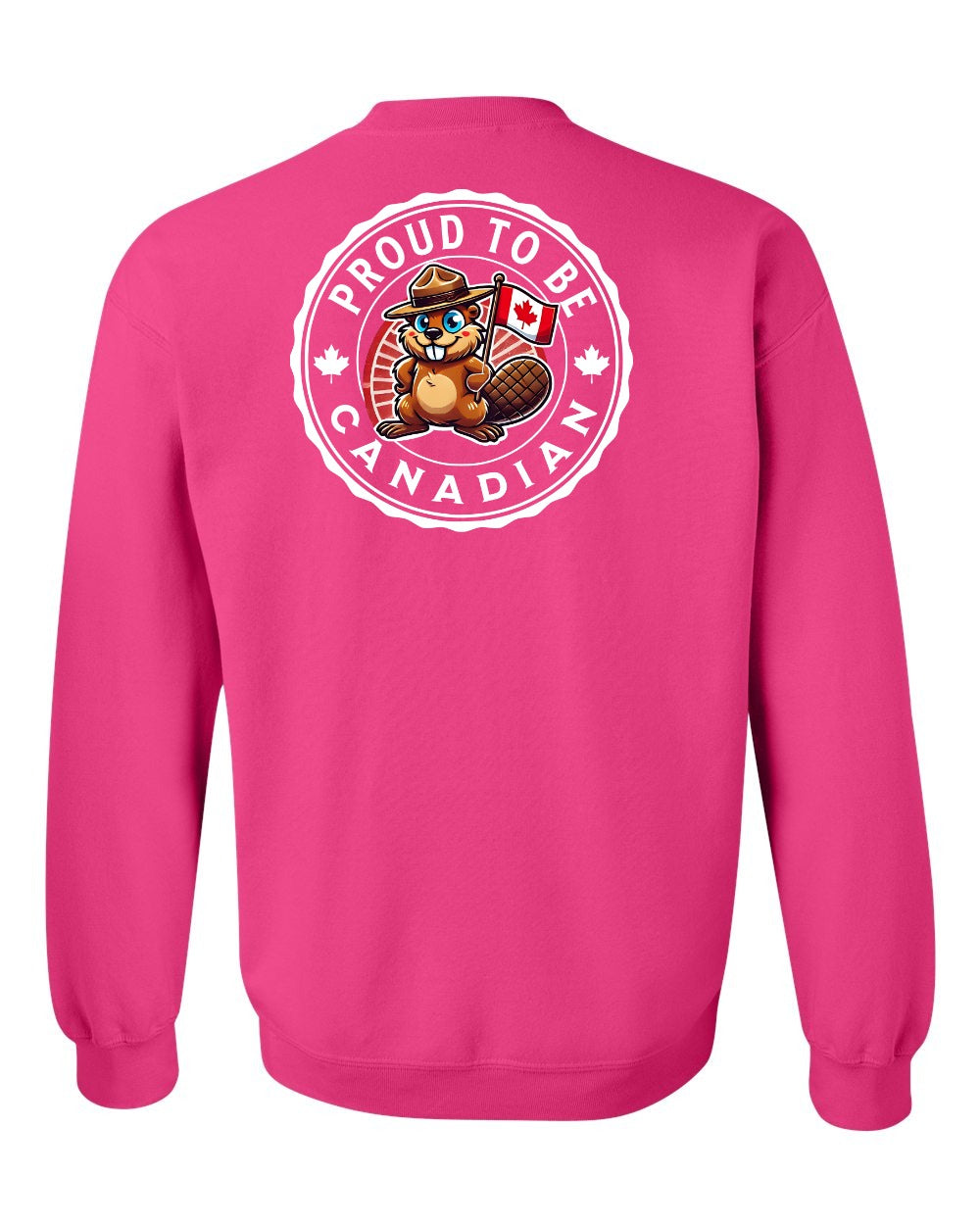 Proud to be Canadian Beaver Left Chest and Back Crewneck Sweatshirt - Gildan Canada (sewn Internationally) - Unisex