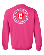 Proud to be Canadian Heart Flag Left Chest and Back Crewneck Sweatshirt - Gildan Canada (sewn Internationally) - Unisex