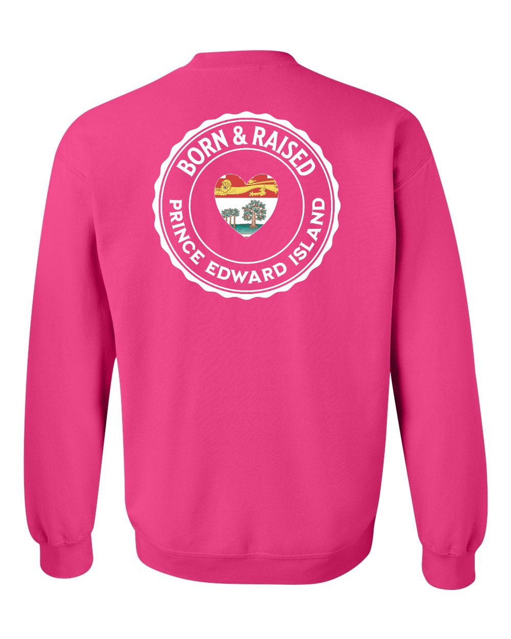 Born and Raised PEI Heart Flag Left Chest & Back Crewneck Sweatshirt - Unisex