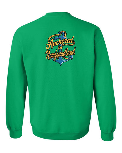 Anchored in Newfoundland (New Design) Left Chest and Back Crewneck Sweatshirt