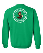 Canadiano just Coffee EH! Rosie Sunglasses Left Chest and Back Crewneck Sweatshirt - Gildan Canada (sewn Internationally) - Unisex