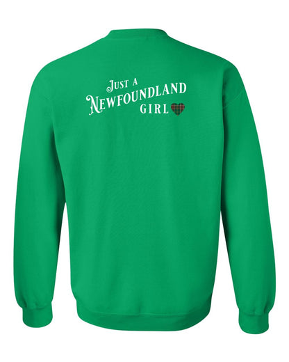Just a Newfoundland Girl Tartan Left Chest and Back Crewneck Sweatshirt