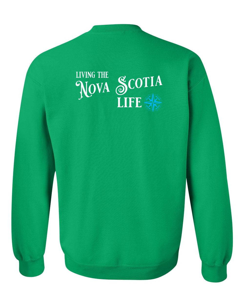 Living the Nova Scotia Life blue Left Chest and Back crew-neck