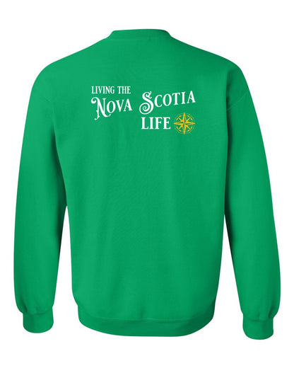 Living the Nova Scotia Life yellow Left Chest and Back crew-neck