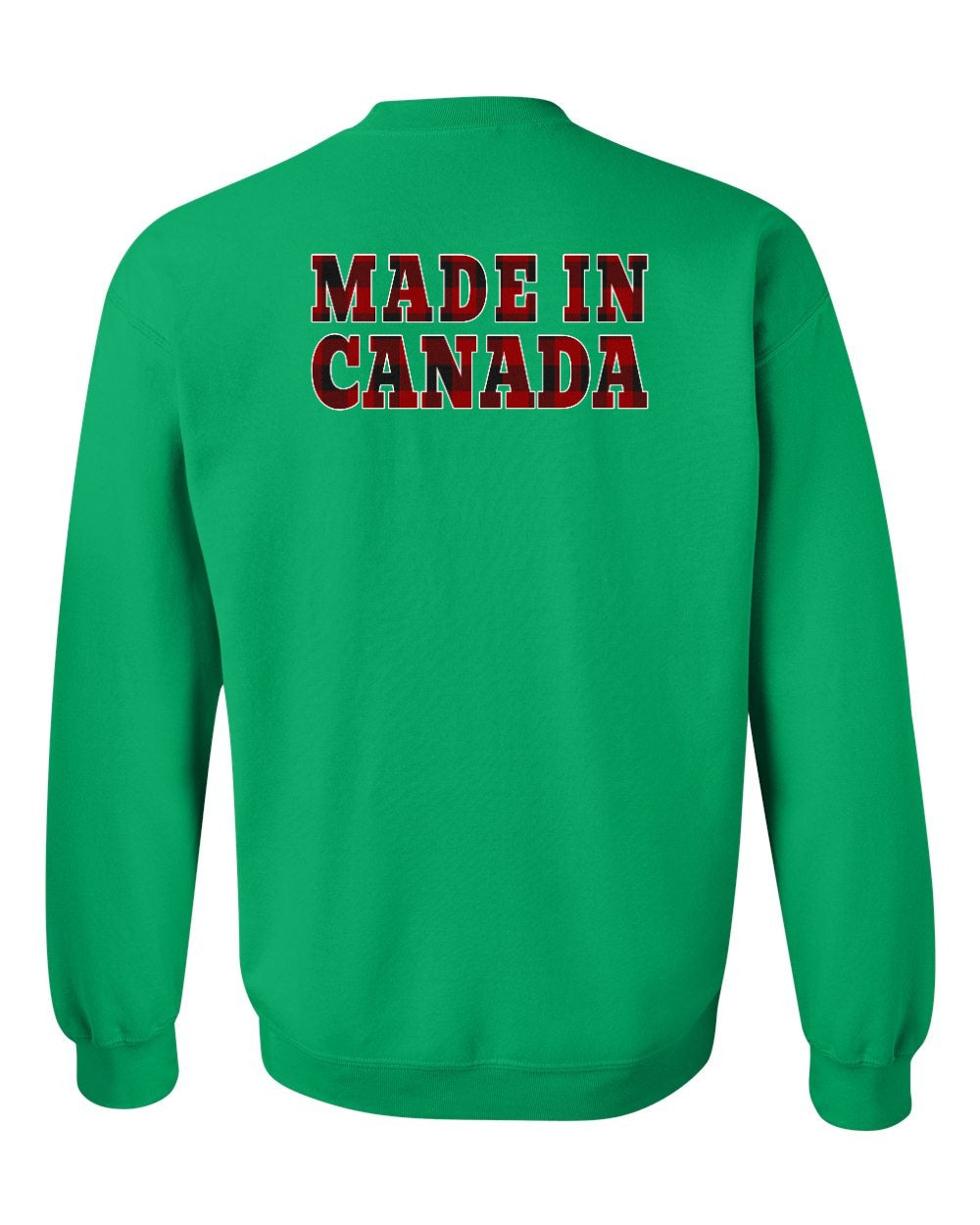 Made in Canada Plaid Background Left Chest and Back Crewneck Sweatshirt - Gildan Canada (sewn Internationally) - Unisex