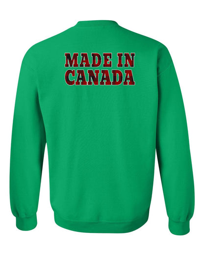 Made in Canada Plaid Background Left Chest and Back Crewneck