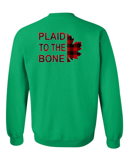 Plaid to the Bone Stacked Leaf Left Chest and Back Crewneck
